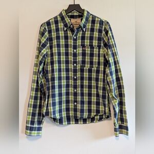 Hollister Men's Navy& Green Checkered Shirt Plaid Top Excel Used Cond Classic